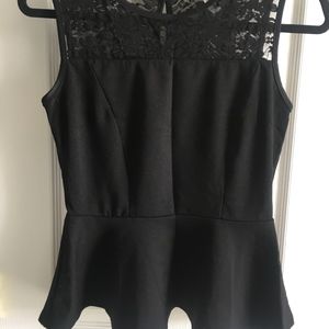 Black Sleeveless Peplum Top with Lace detail